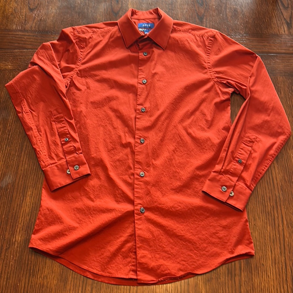 Apt 9 Orange premium Flex slim fit Shirt Sz 15. 32/33